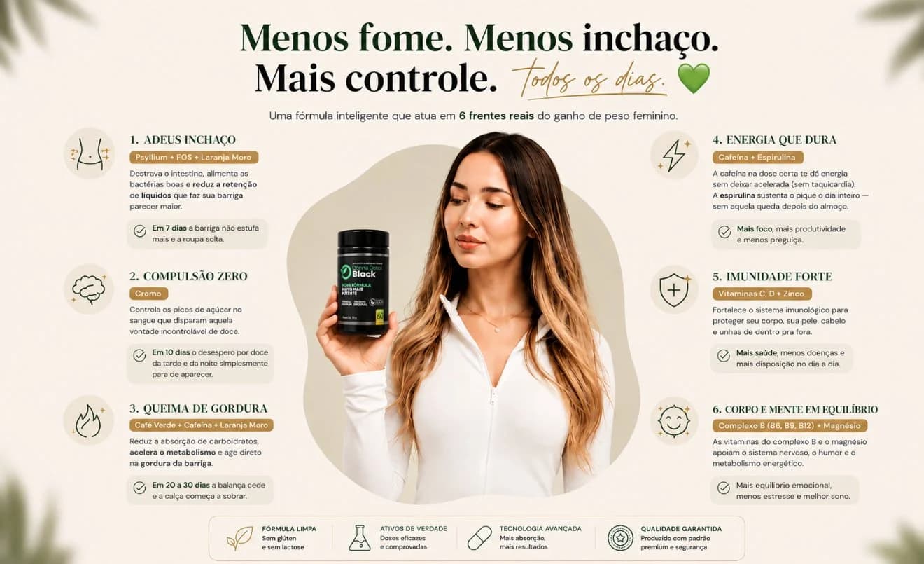 Menos fome, menos inchaço, mais controle: as 6 frentes do Donna Black